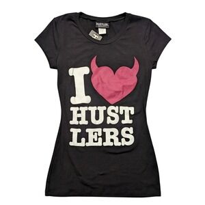 Vintage Y2K Deadstock Hustler Hardcore I Heart Hustlers Graphic Tee Black Pink S